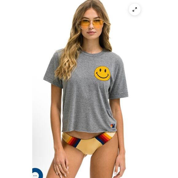 Aviator Nation SMILEY 2 BOYFRIEND TEE - Grey Womens Sz XL NWT $83 - Picture 1 of 8